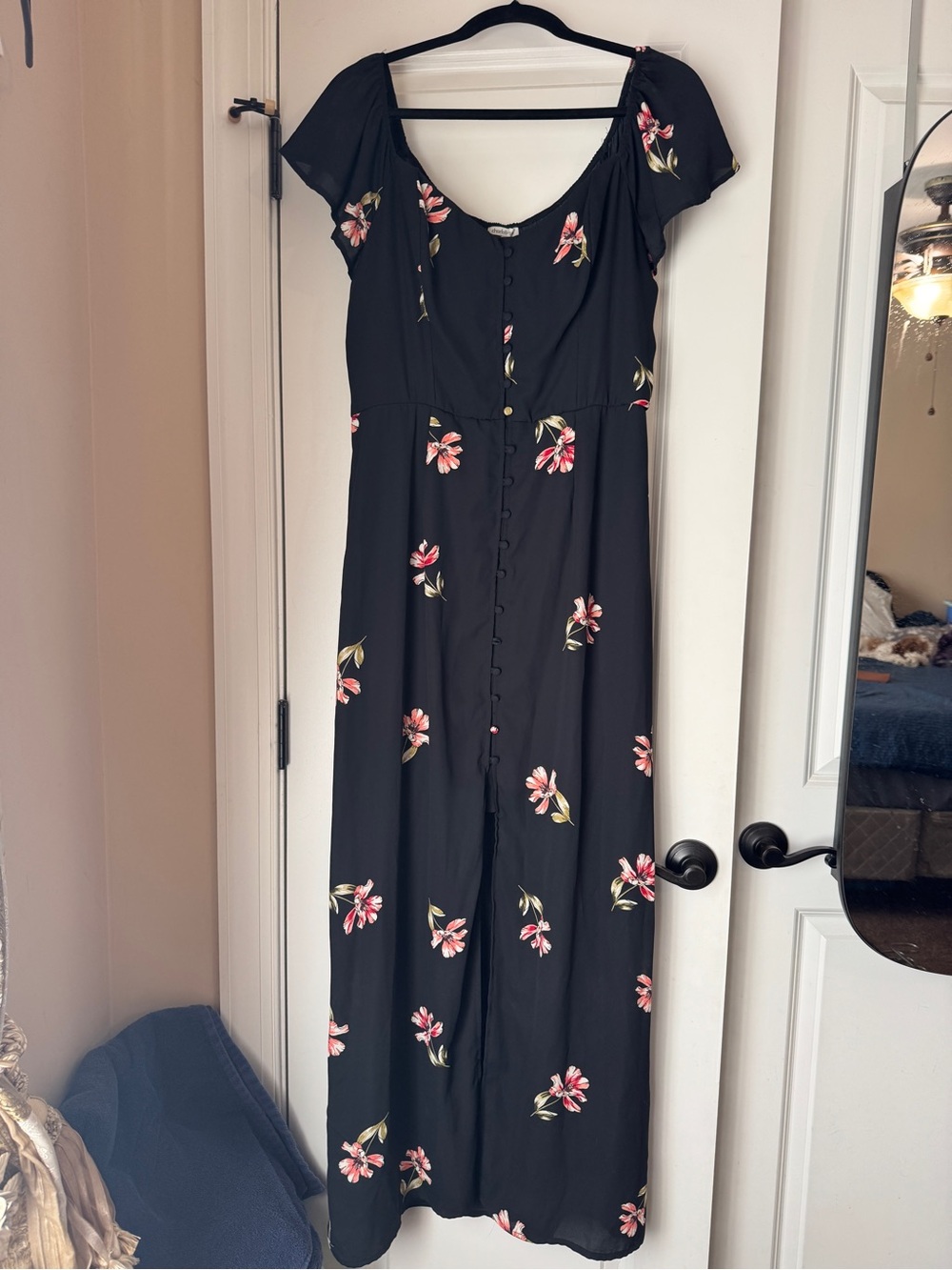 Charlotte Russe Black Maxi Dress with Pink Floral Print